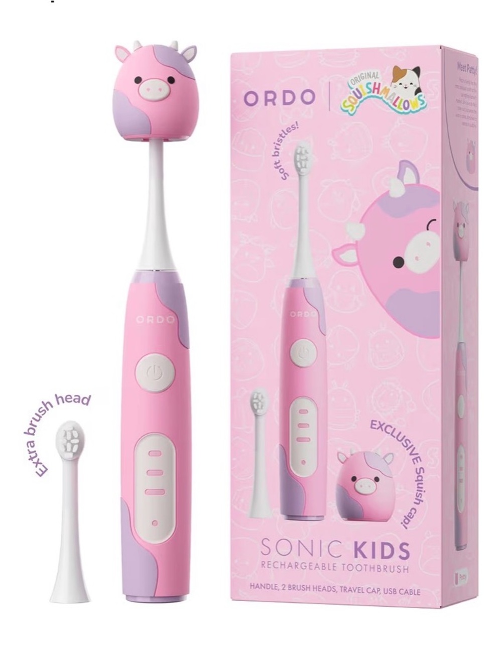 Squishmallows Pink & Purple Kids Sonic Rechargeable Toothbrush